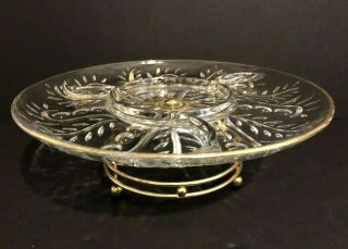 Vintage Lazy Susan Serving Platter Spinning Relish Dish W/gold Tone Stand