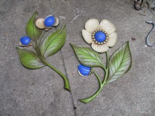 2 Vintage Mid Century Modern 1964 Syroco Flower Wall Decor Faux Wood Poppies