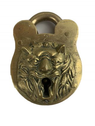 Vintage 1896 Brass Lion Faced Lock No Keys Lock Only