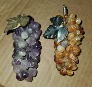 2 - Vintage Amethyst & Citrine Stone Grapes Fruit Clusters Paperweights Decorati