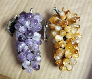 2 - Vintage AMETHYST & CITRINE Stone GRAPES Fruit CLUSTERS Paperweights Decorati 2