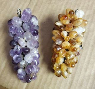 2 - Vintage AMETHYST & CITRINE Stone GRAPES Fruit CLUSTERS Paperweights Decorati 3