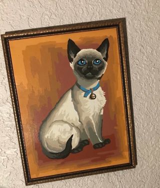 Vintage Mid Century Modern Paint By Number Framed - Siamese Cat 2