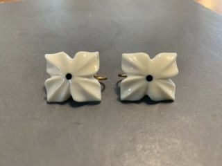 Vintage Bakelite Carved Flower Clip 3/4 Inch Earrings