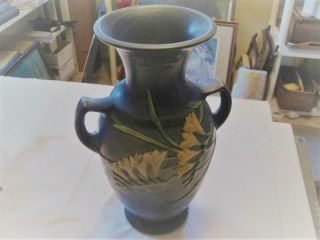 Vintage Tall Blue Roseville Pottery Freesia Vase Marked 127 - 12 One Small Chip