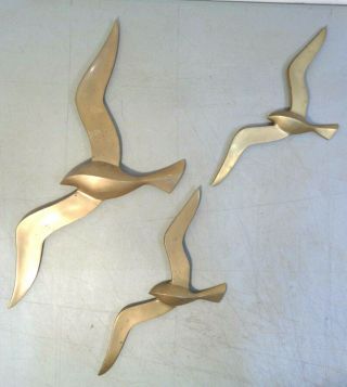 Authentic Set Of 3 Vintage Mid Century Modern Brass Wall Mount Flying Seagulls
