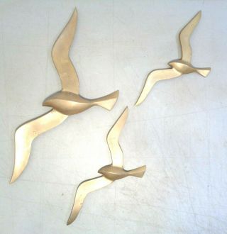 Authentic Set Of 3 Vintage Mid Century Modern Brass Wall Mount Flying Seagulls 2