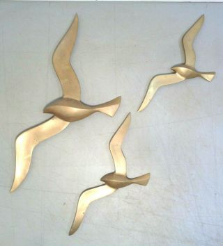 Authentic Set Of 3 Vintage Mid Century Modern Brass Wall Mount Flying Seagulls 3