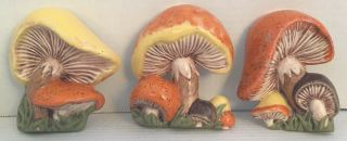 Mushroom Wall Hanging 1970s Ceramic Mid - Century Set Of 3 Vintage