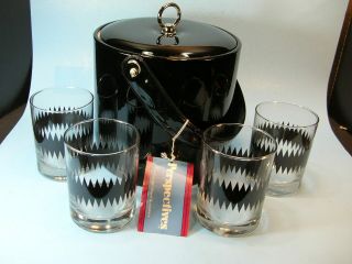 Miob Mid - Century Georges Briard Black Ice Bucket W/ 4 Tumblers.  Perspectives