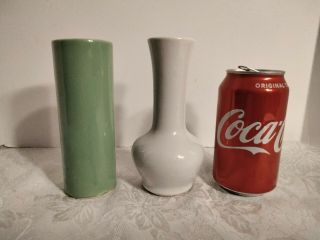 Vintage 1950s Mccoy Green And Cream Bud Vases (2)