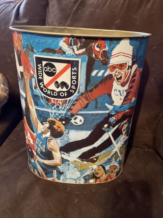 Vintage Cheinco Abc Wide World Of Sports Metal Trash Can