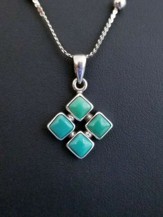 Vtg 925 Sterling Silver Southwest Square Blue Green Turquoise Pendant Necklace