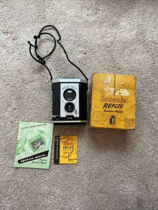 Vintage Brownie Reflex Camera Synchro Model W/ Box Eastman Kodak Mcm