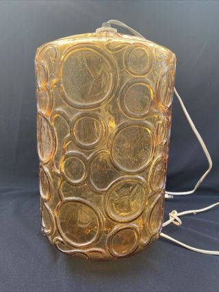 Mid Century Amber Glass Swag Hanging Light Lamp Globe