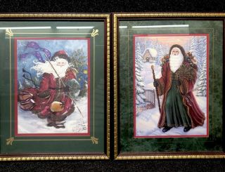 Home Interiors Christmas Santa Claus Homco 2 Vintage Framed Pictures
