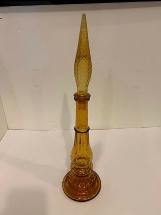 Vintage Large Mid Century Amber Glass Bottle Vase Decanter 18.  5  Tall
