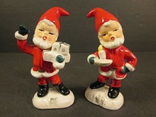 Vintage Pair Christmas Santa Elves Pixies Ceramic Figurines Napco? Japan Candle