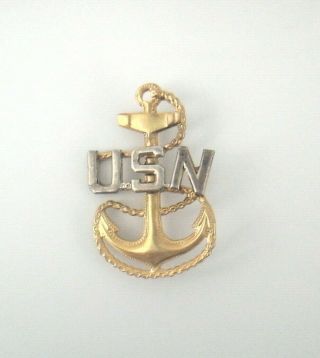 Vintage Us Navy Anchor Pin - Chief Petty Officer Marked Sterling Silver