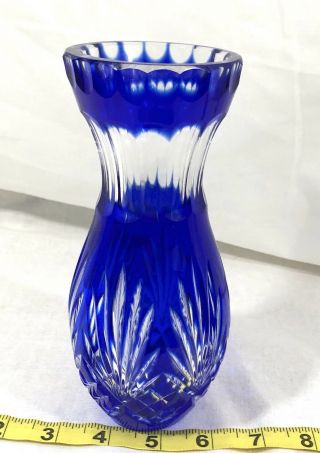 Vase Cobalt Blue Glass Vase Clear Cut With Flair Top 7 " Tall Vintage