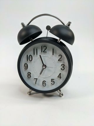 Vintage Look Modern Twin Bell Alarm Table Clock Black & Silver Crosley