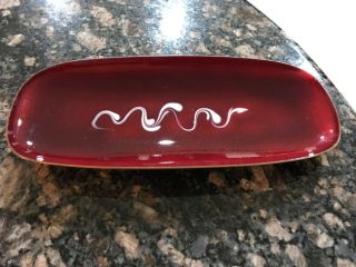 Signed Leon Statham Abstract Enamel Copper Art Tray Dish Mid Cent Mod Red White