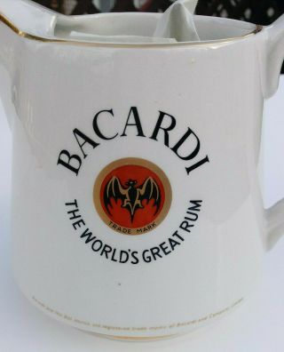 Vintage Bacardi Rum Pub Pitcher White Gold Import Miami Rum