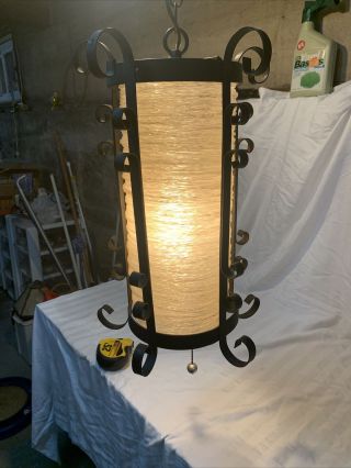 Black Iron Mcm Spanish Revival Gothic Hanging Swag Light Lamp 18”