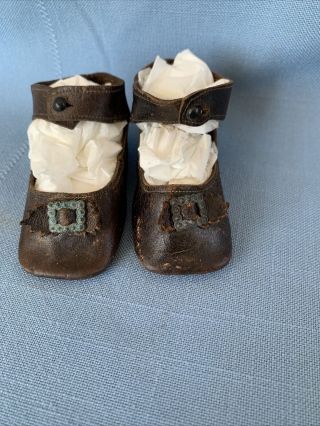 Antique Leather Doll Shoes Keystone Size 5￼ For German French Bisque Doll 3.  25”