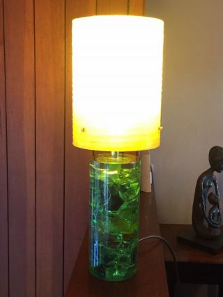 Vintage Shatterline Lamp In Light Green With Yellow Spun Fibreglass Shade.