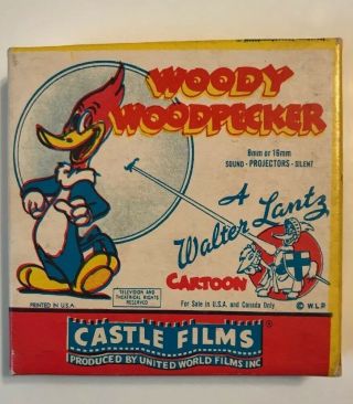 8mm Castle Film Reel Woody Woodpecker Cartoon Solid Ivory 494