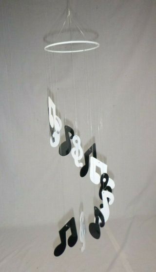 Vtg Mid Century Mod Black White Metal Music Notes Mobile Wind Chime 24 " Taiwan