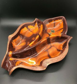 Vintage Sequoia Ware 603 Usa California Pottery Leaf Divided Dish Retro Orange