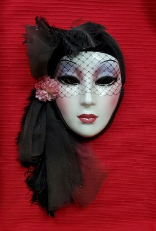 Vintage Mardi Gras Porcelain Ceramic Painted Wall Hanging Face Mask 10 "