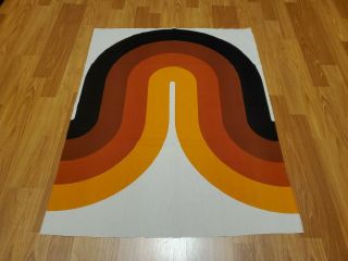 Awesome Rare Vintage Mid Century Retro 70s Tampella Org Brn Curve Wave Fabric