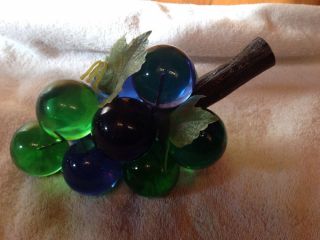 Blue And Green Lucite Grapes 8 " Long X 5 " W,  Each Grape 2 " Wide Mid Century