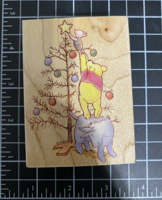 Vtg Rare Disney Classic Winnie The Pooh Christmas Stamp " Trimming The Tree " 743h