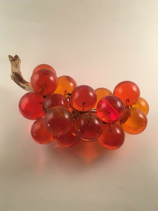 Vintage Mid Century 1960s Orange Lucite Acrylic Grapes Cluster Large