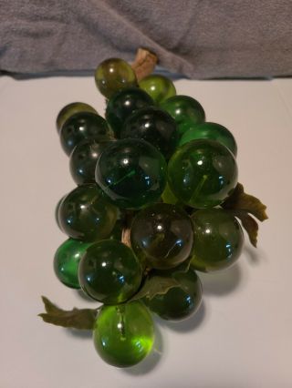 Vintage MCM Lucite Grape Cluster Green Wood Stem 2