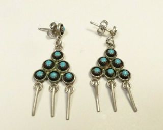 Vintage Snake Eye Turquoise Native American Fringe Earrings Sterling Silver 925