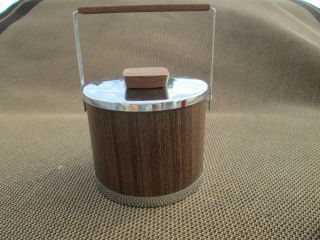 1x Vintage Kromex Silver Wood Grain Mid Century Modern Barware Ice Bucket Retro