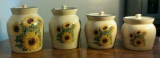 Set Of 4 Sunflower Home& Garden Party Stoneware Cannisters 2004