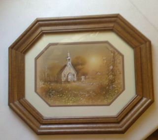 Vintage Home Interior Picture Octagon Wood Frame Church