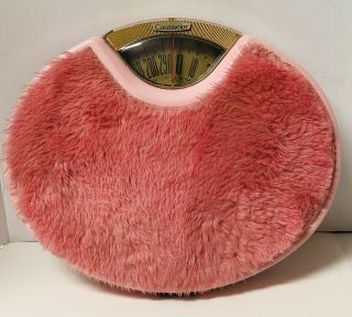 Vintage Pink Brearley Counselor Furry Fuzzy Bathroom Scale 1964 Mcm