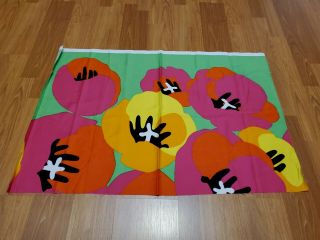 Awesome Rare Vintage Mid Century Retro 70s Tampella Bright Yel Pnk Floral Fabric