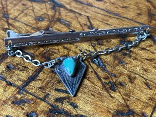 P52 Vintage Fred Harvey Era Native Navajo Sterling Silver W/ Turquoise Pin