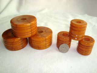 Amber Butterscotch Color Bakelite Chunky Cylinders Disks For Lamp 578 Gr.