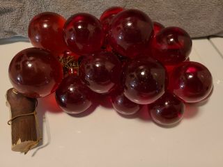Vintage Mid Century Modern Lucite Red Grape Cluster Faux Driftwood Retro