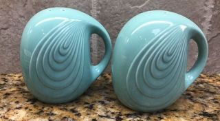 Vintage Ceramic Blue/green Salt Pepper Shakers Set With Handle Japan 4 1/4 "