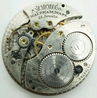 Vintage Waltham No.  220 15 Jewel 12 Size Pocket Watch Movement For Repair